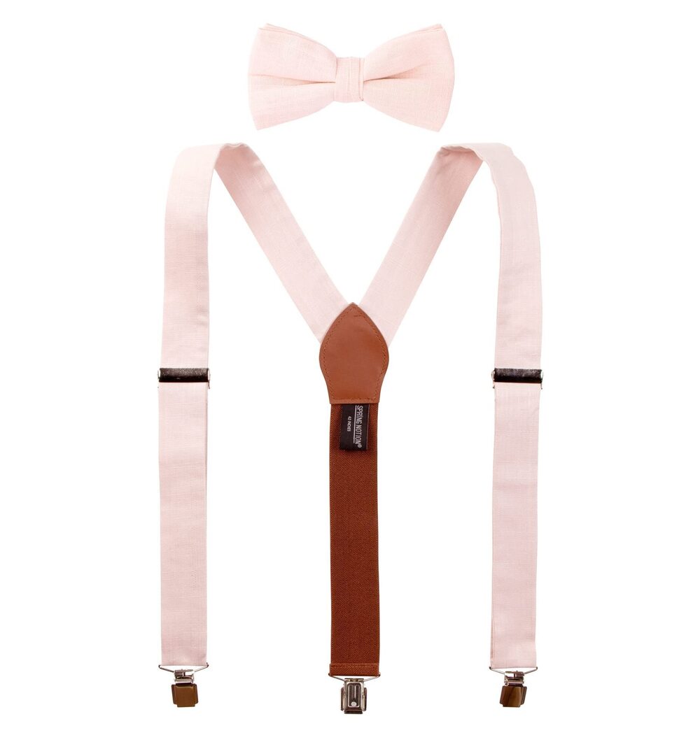 7883 ' Linen Blend Suspenders and Bow Tie Set for Groomsmen Wedding, Blush